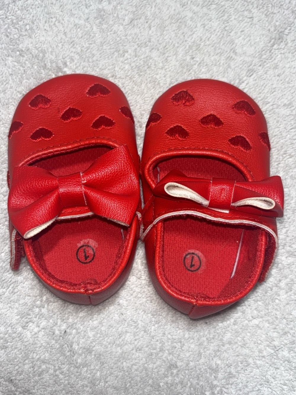 Baby Girls Red Bow Mary Jane Shoes with Heart Accents